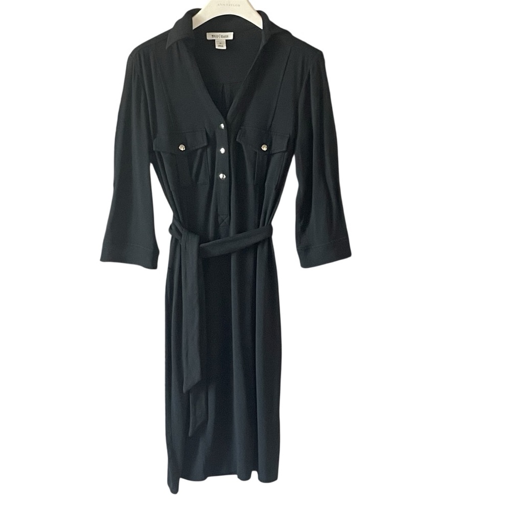 WHBM Black Long Sleeve V-Neck Shirtdress - Size Medium